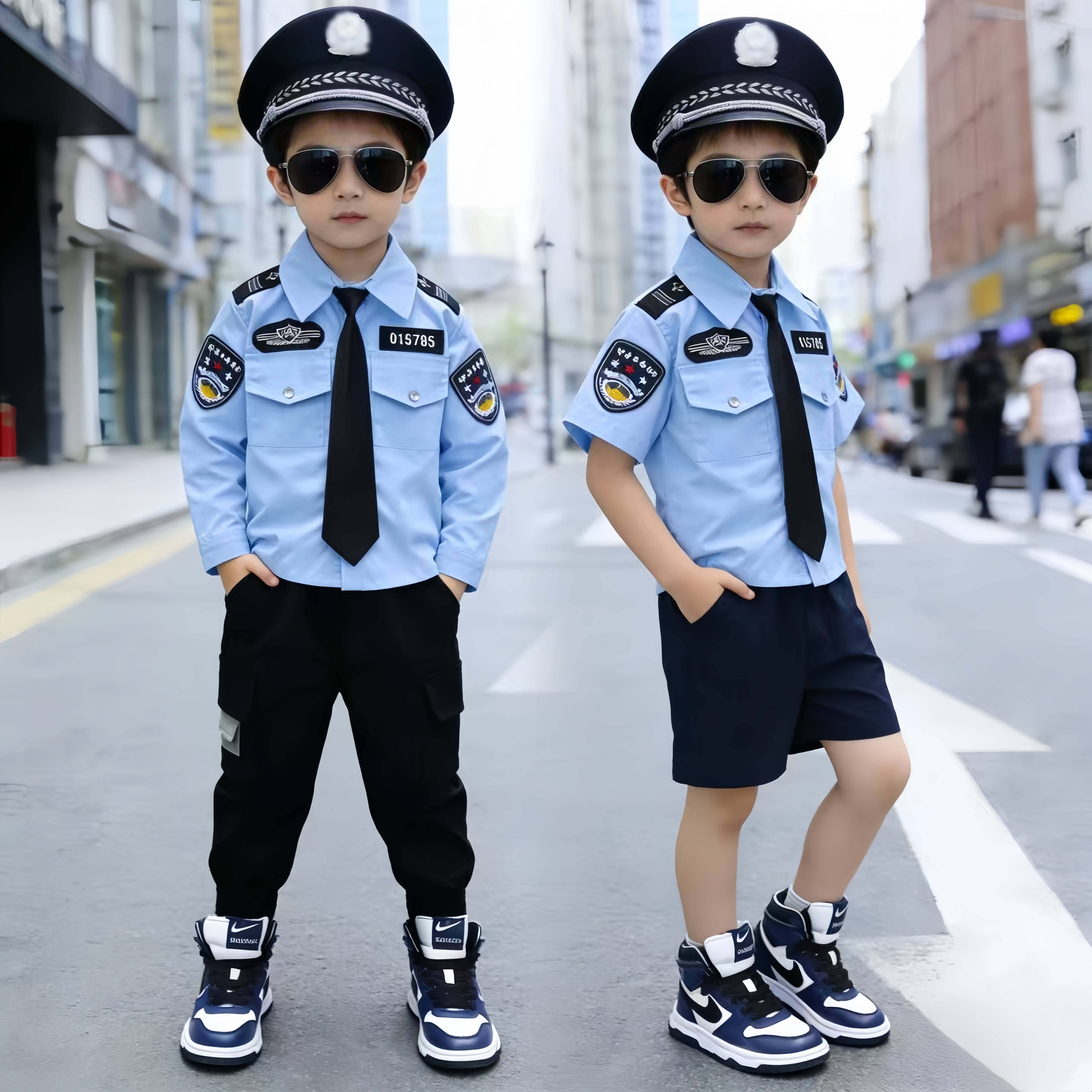 儿童警官衣服男孩小警官套装角色扮演小警官演出服装交警制服