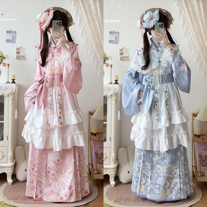 洛丽塔汉服琵琶袖马面裙云肩套装