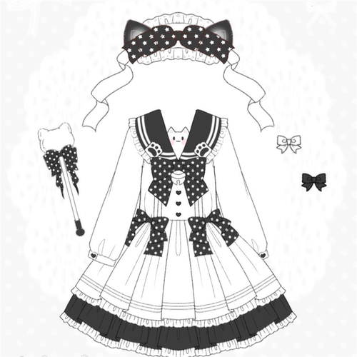 猫吃鱼JK正版Lolita【喵星日记】原创洛丽塔可爱风连衣裙海军领