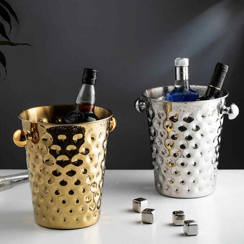 时尚创意不锈钢金色锤纹冰桶家用冰桶冰红酒香槟冰酒桶装饰摆件图片