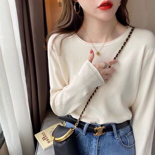 纯色打底薄款针织衫2025早秋新款毛衣长袖打底衫圆领短款内搭上衣