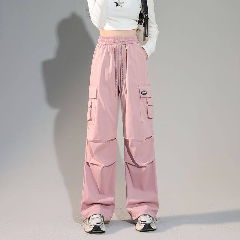 多巴胺美式粉色工装裤女春夏季2025新款高个子宽松直筒休闲运动裤