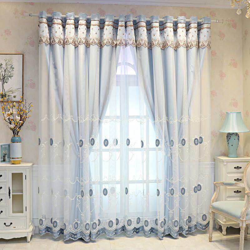 欧式简约双层绣花窗帘窗纱全遮光布隔音隔热客厅卧室阳台高档大气