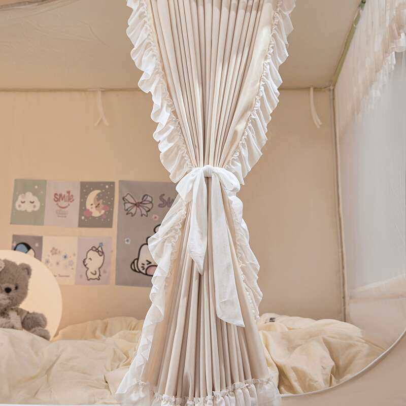 2024新款公主风花边学生强遮光布床帘蚊帐宿舍寝室上下铺90床通用