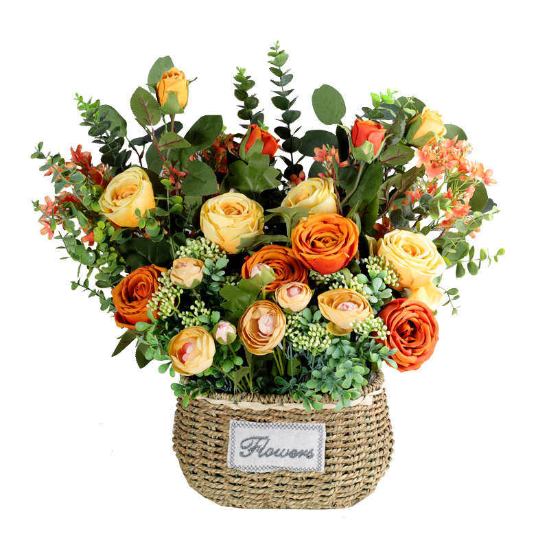 成品花篮花艺 高档仿真花束客厅假花摆件电视柜餐桌玄关干花摆设