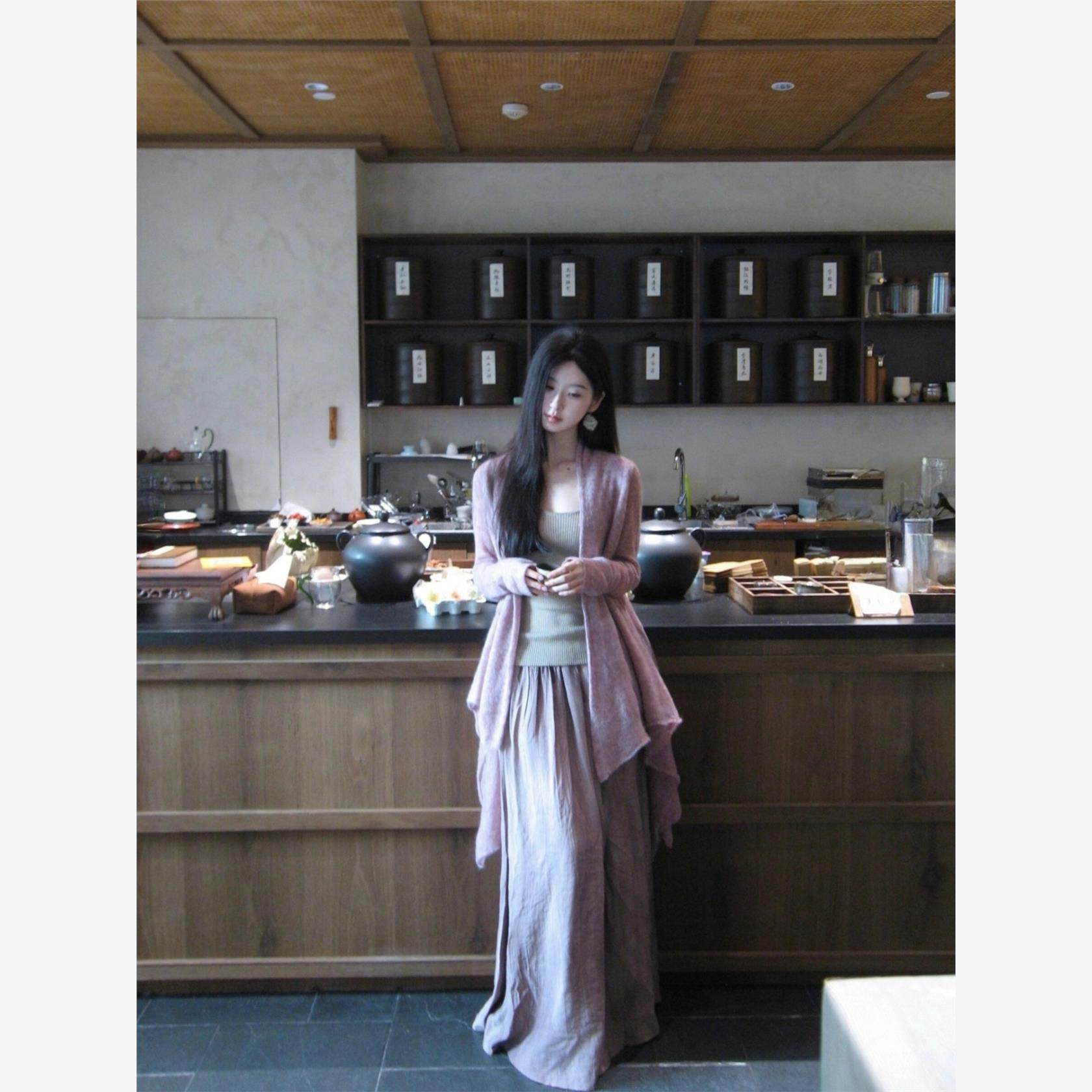 慵懒风不规则紫色长袖针织衫女秋季高级感小个子气质披肩开衫外套