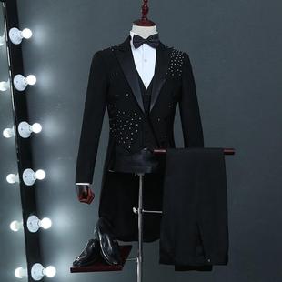 合唱团表演舞台青年主持人演出服 艺考礼服西服套装 男士 燕尾服修身