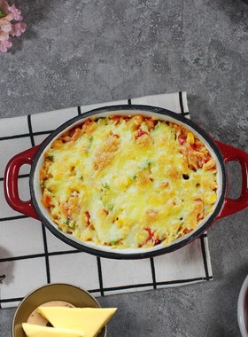 迷你珐琅煎盘铸铁搪瓷平底煎锅红色4件套彩色系列商用餐厅定制