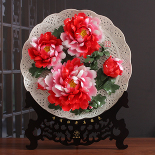 饰品摆件礼盒 牡丹瓷洛阳瓷器挂盘瓷盘花盘结婚乔迁商务礼品家居装