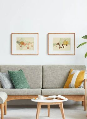 张英琦x水果餐厅装饰画日式新中式实木框黑胡桃客厅卧室三联挂画