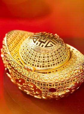 朱炳仁铜花丝金锭元宝摆件桌面装饰手把件送礼招财进宝办公室