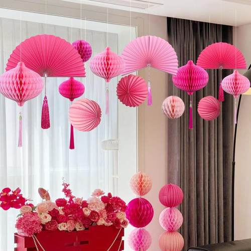 结婚男方新房主卧室客厅窗帘拉花装饰婚房布置女方房间氛围感挂饰