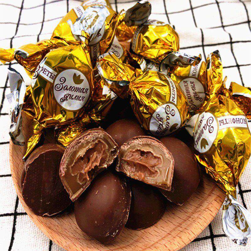 俄罗斯原装进口金百合炼乳味夹心糖巧克力太妃糖果500g婚庆喜糖