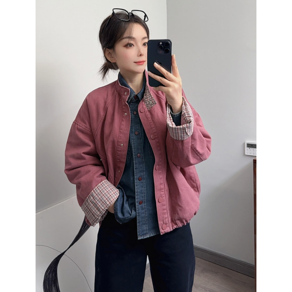 加棉加厚短外套女小众ins宽松轻职风柔软休闲立领棉衣冬季新款