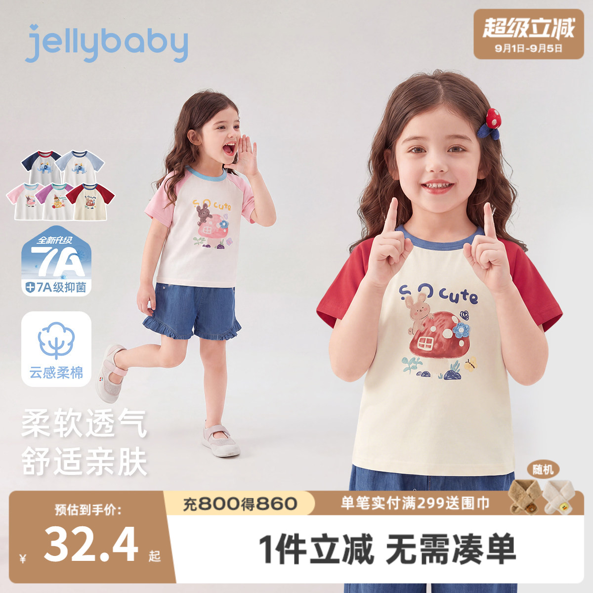 jellybaby夏季抗菌男女童T恤图片