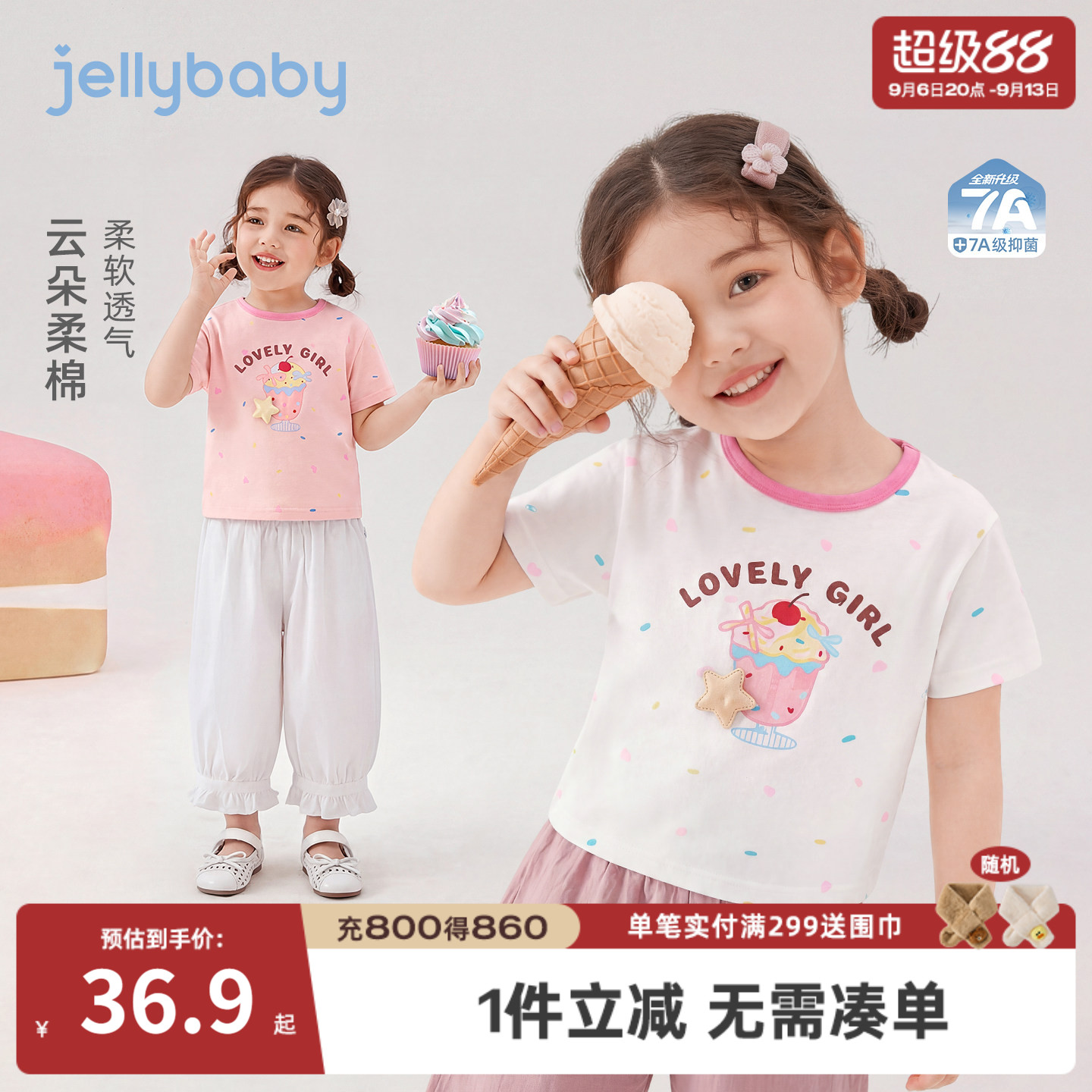 女童抗菌透气短袖T恤夏季新款图片
