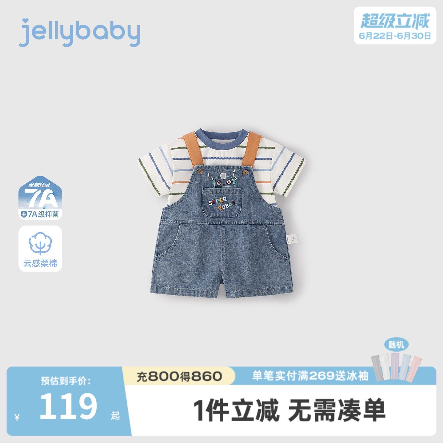 小童两件套2026新款宝宝条纹短袖男童背带裤休闲儿童套装夏季男孩