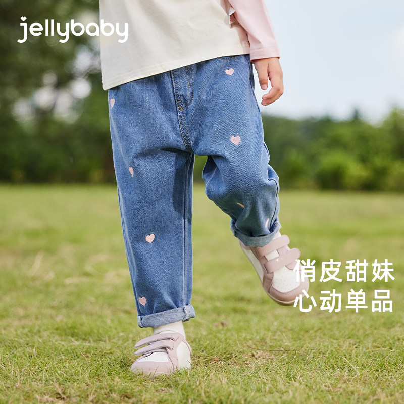 [防褪色软牛仔]裤子女童加绒直筒裤宝宝长裤冬季休闲儿童牛仔裤女