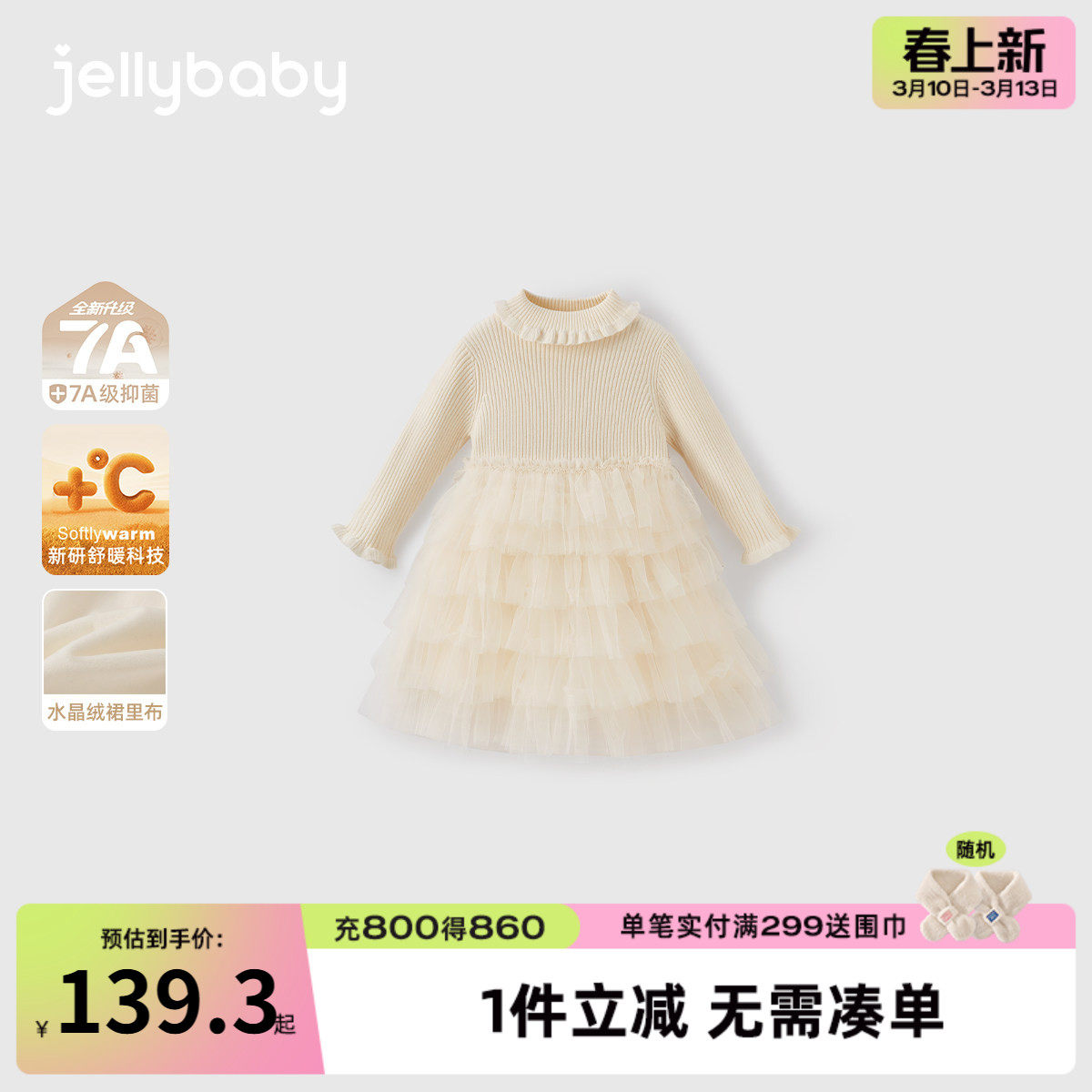 女童针织连衣裙冬季宝宝公主礼服秋冬女孩加绒裙子儿童薄绒毛衣裙