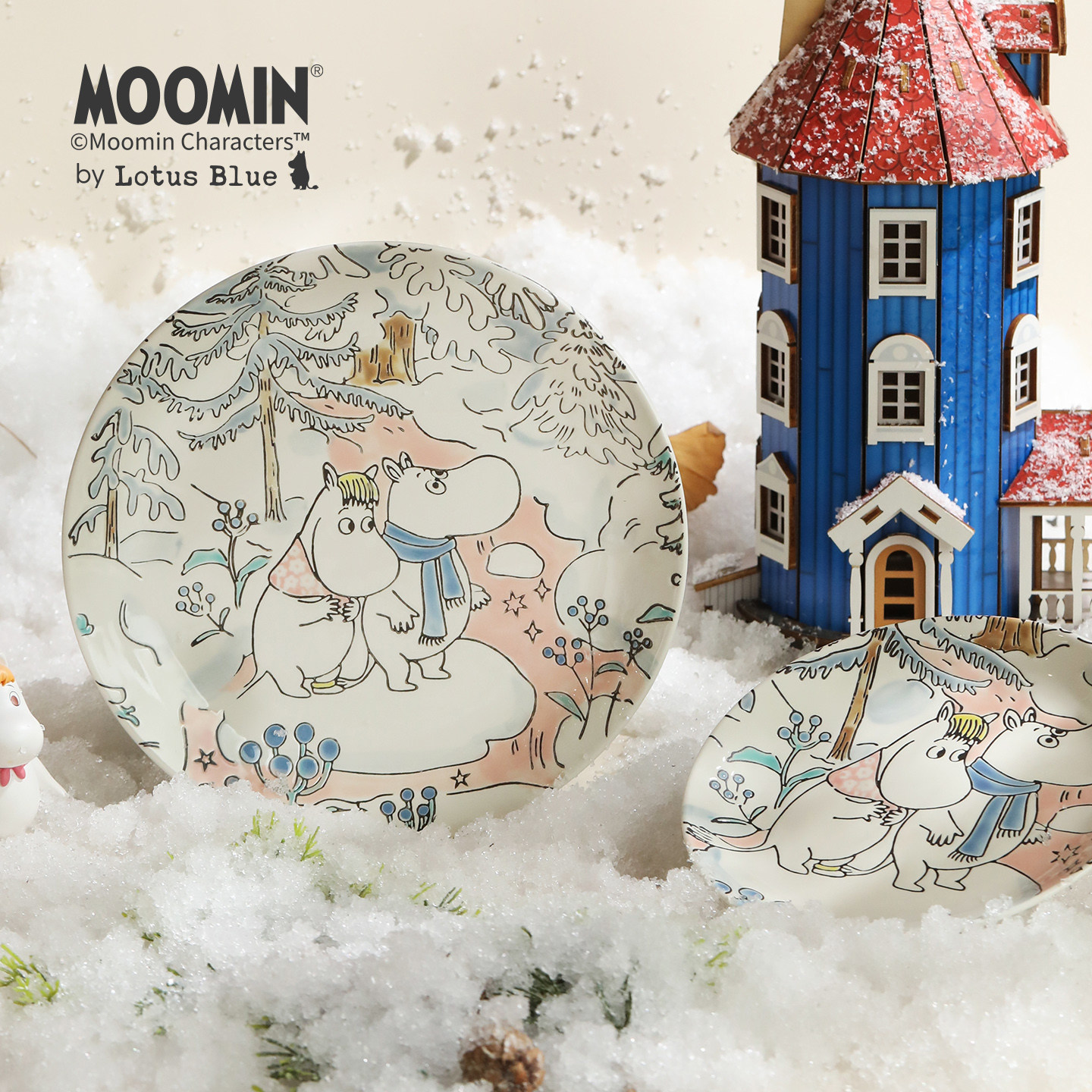moomin姆明儿童盘家用甜品盘高颜值手绘釉下彩特别漂亮的陶瓷盘子