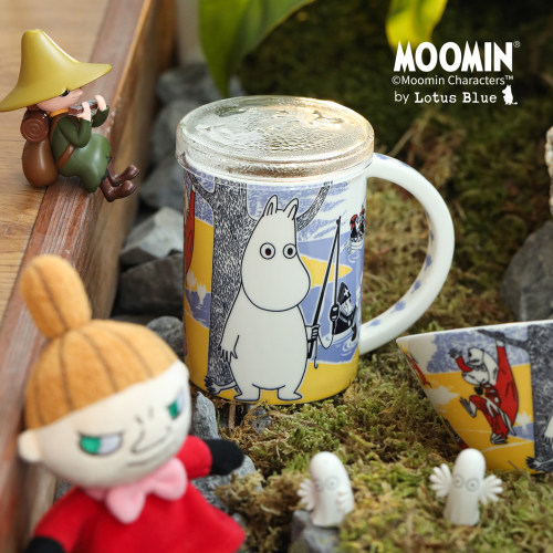 蓝莲花moomin姆明骨瓷杯子家用喝水马克杯釉中彩水杯带盖陶瓷茶杯