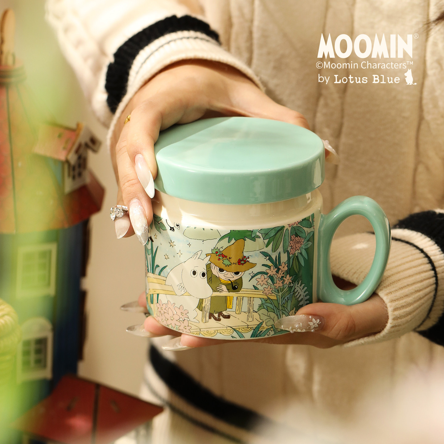 moomin姆明杯子陶瓷马克杯水杯家用早餐杯办公室冲泡杯带盖喝水杯