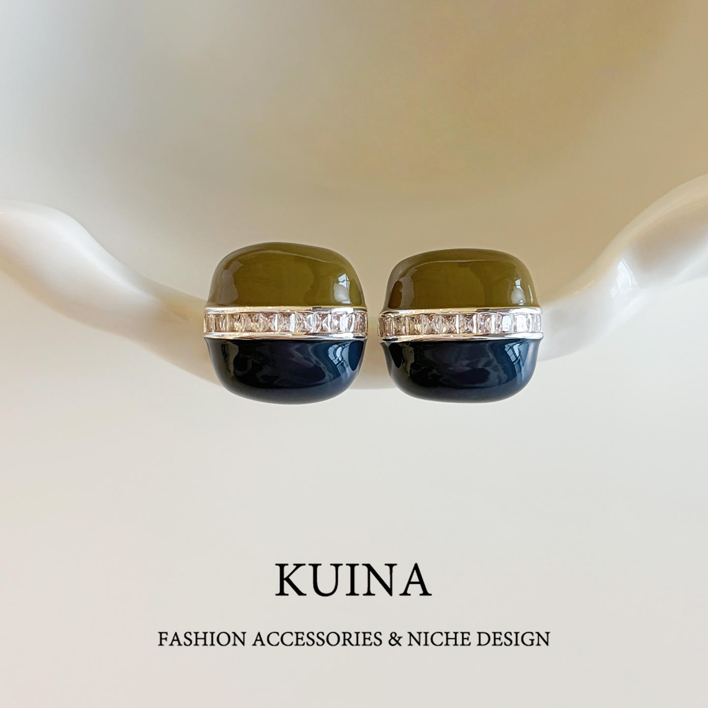 撞色方形珐琅耳钉女新爆款