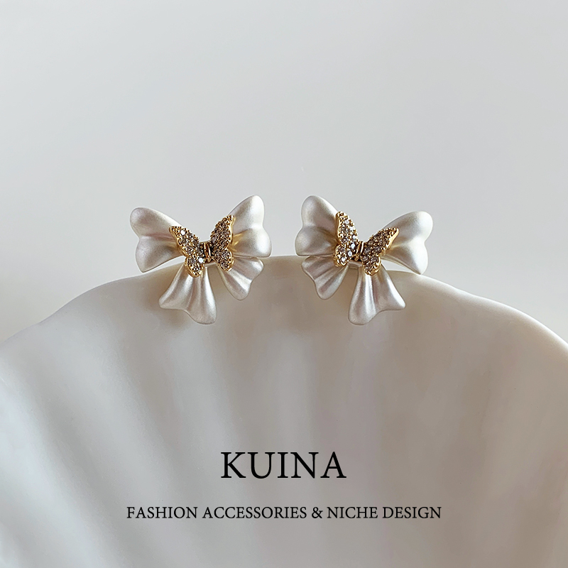 蝴蝶结耳钉纯银针耳环蝴蝶耳饰女