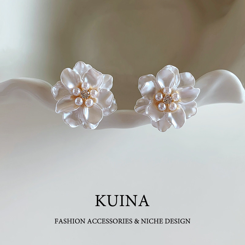 复古山茶花珍珠耳钉女士耳环度假风2025新款高级感小众独特耳饰品,饰品/流行首饰/时尚饰品新,耳环,淘宝优惠券,粉丝福利购,淘宝优惠卷