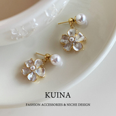 法式 耳环女纯银针独特耳饰 珍珠耳钉高级感轻奢花朵耳坠2026新爆款