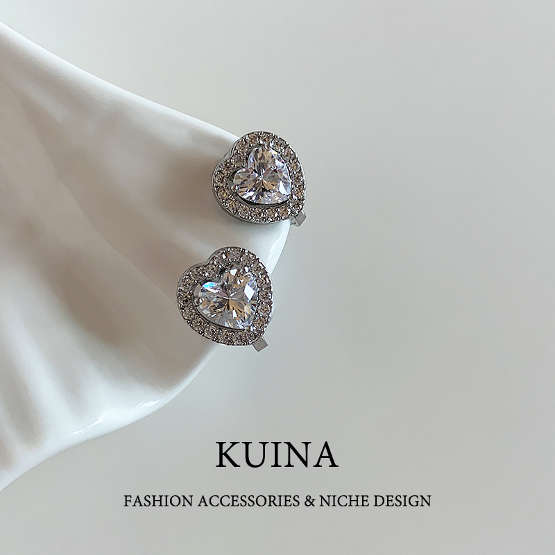 锆石耳钉爱心耳夹女无耳洞耳环