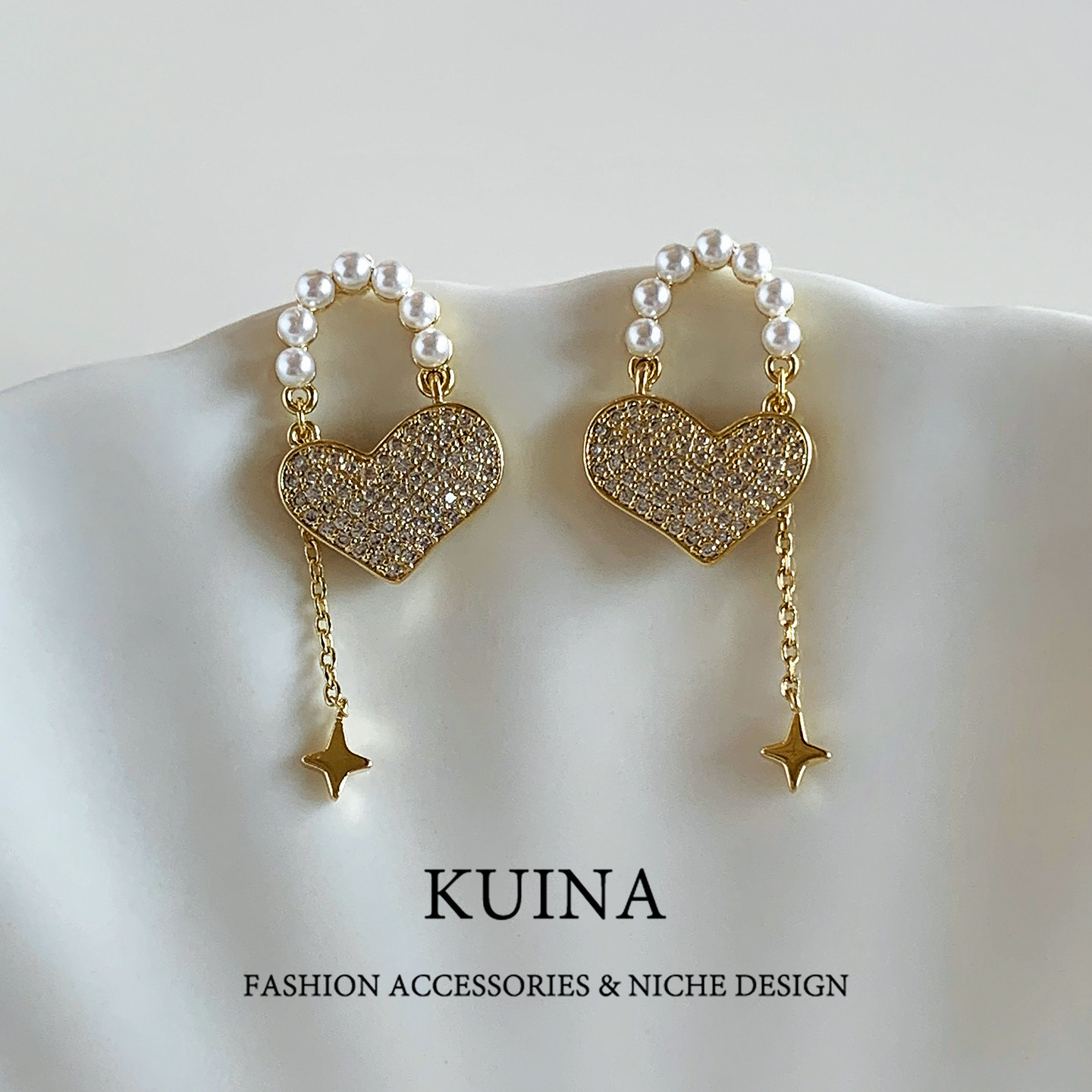 爱心珍珠耳钉女星星流苏气质大气耳环高级感纯银针小众独特耳饰品