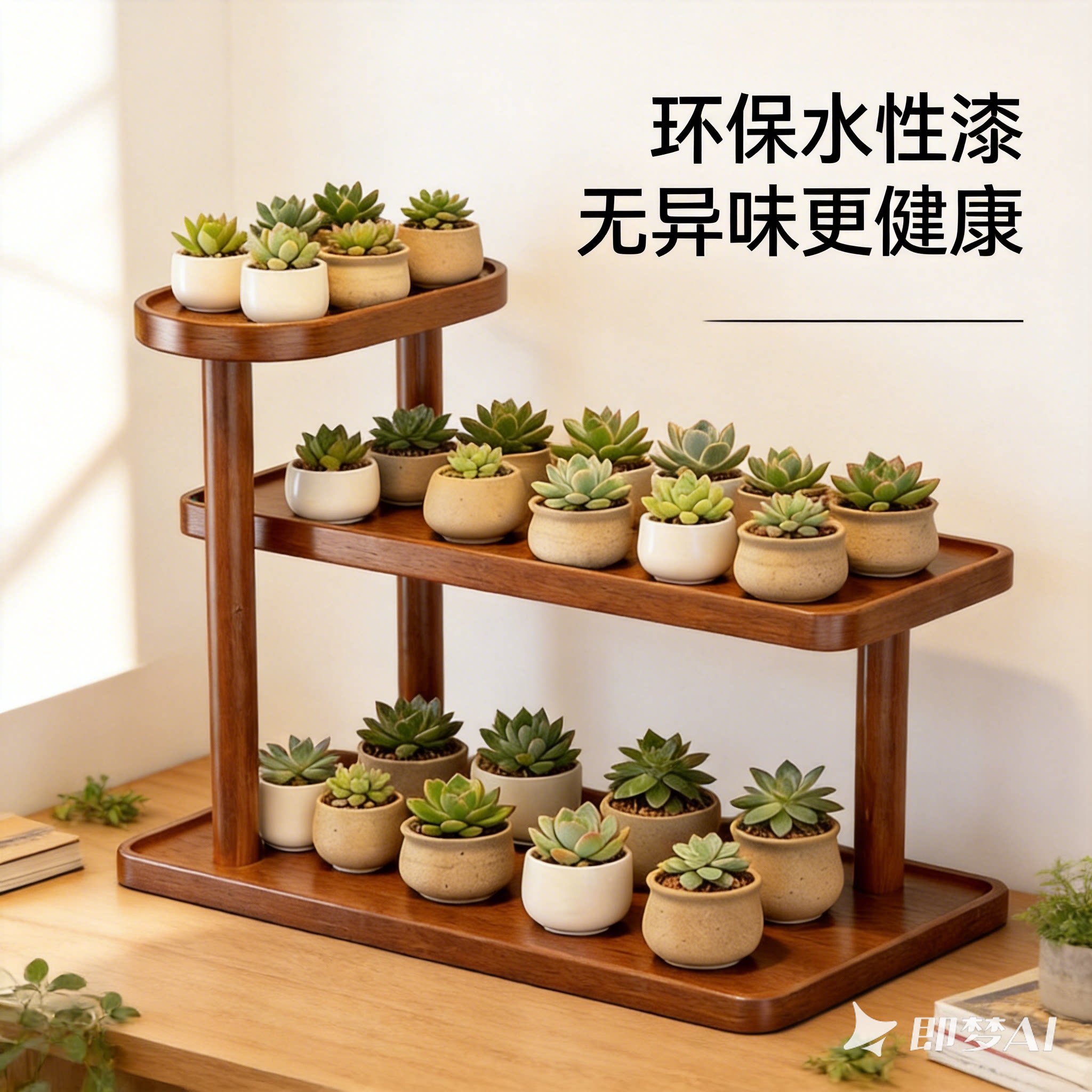 实木多层花架桌面置物架展示架子多肉植物收纳架三层木质桌面摆件