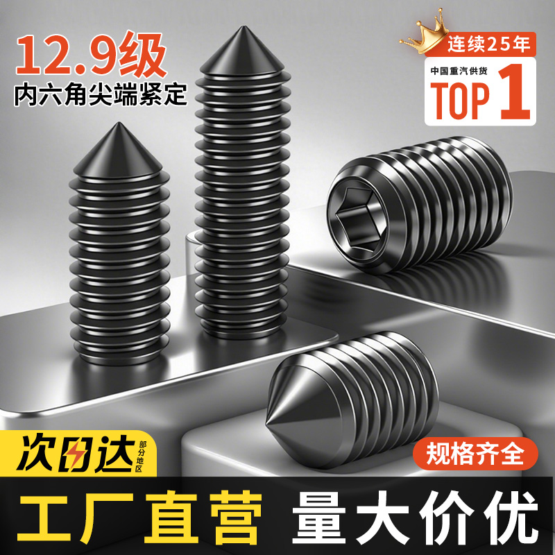 12.9级无头螺丝尖端紧定螺钉机米基米顶丝止付螺钉M3M4M5M6M8M10