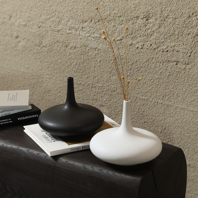 创意黑白陶瓷花瓶家居装饰品 客厅干花插花样板间工艺品软装摆件