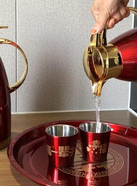 Y0EZ暖壶结婚陪嫁一对婚庆保温壶红色热水壶热水304不锈钢