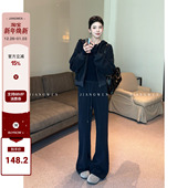 卫衣运动套装 连帽短款 百搭休闲微喇显瘦长裤 女装 姜雯 冬 人手一套