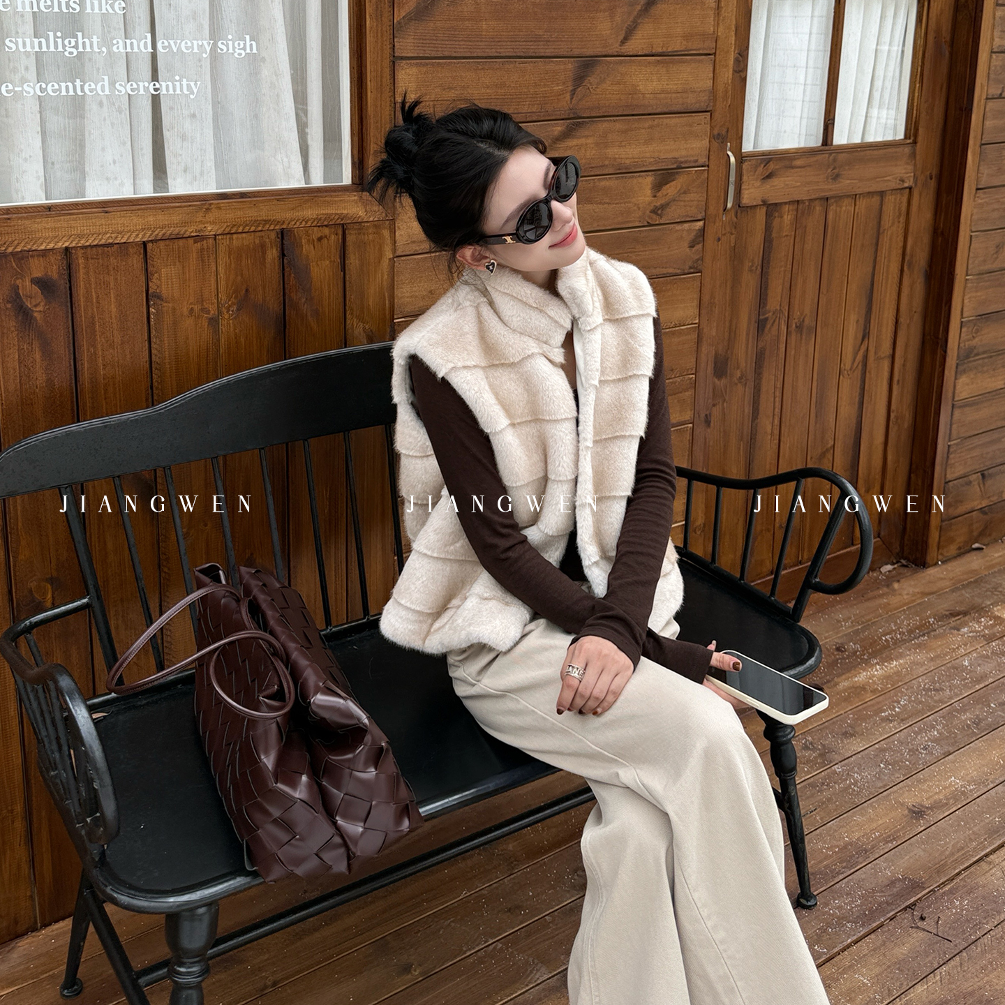 姜雯进口环保渐染毛立领毛坎肩