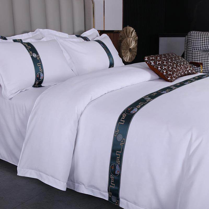 纯白色床四单件套酒店民宿被风件子枕芯七套床笠布USL草床品宾馆