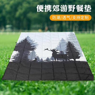 新黑白14047印花隔水透气易折野叠户外防款垫露营郊游潮餐垫厂家