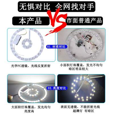 110V吸顶灯灯芯led替换光源改造灯片圆形灯板三色变光护眼