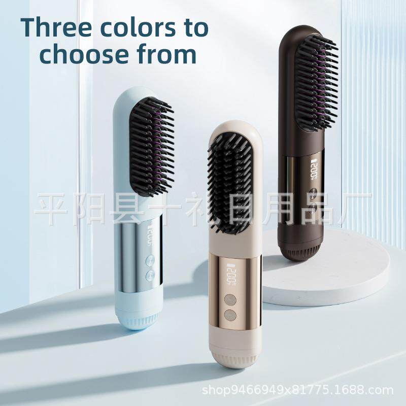 DZE造跨境电气石陶热瓷发卷直两用冷风定型高颅顶液晶无线梳直发