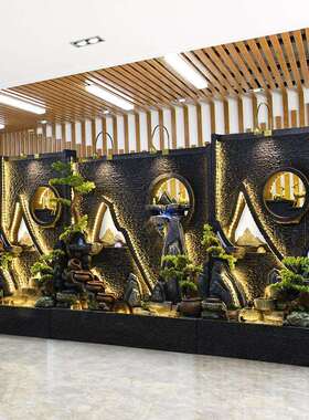 大型水喷幕墙22540客流水泉假山陶罐摆件酒店办公内室厅招财风水