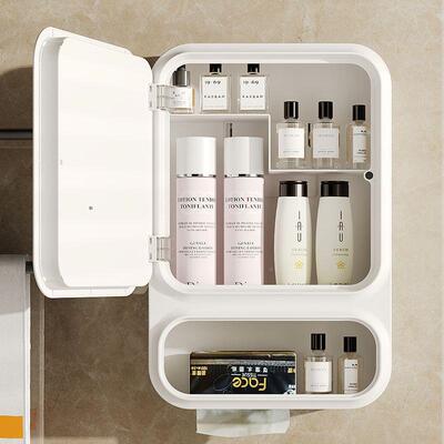 家用多功能壁挂防置架物40070架简约浴室免打孔收纳物带灯带镜子