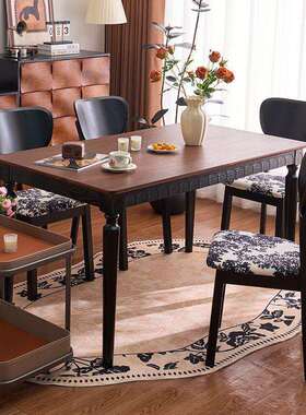 法式复长古餐桌实木餐桌椅组古风小户型方66581形饭桌白蜡纹合美