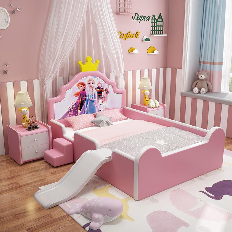 NRF00#童女冰雪奇缘孩实木艾莎公主3床1.5米带护栏1.2米卡通梦幻