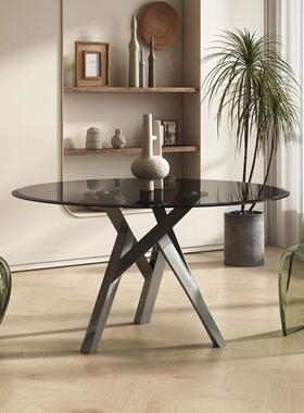 玻璃餐桌意极简用不锈钢饭桌46773小户长方形设计型师钢化式家玻