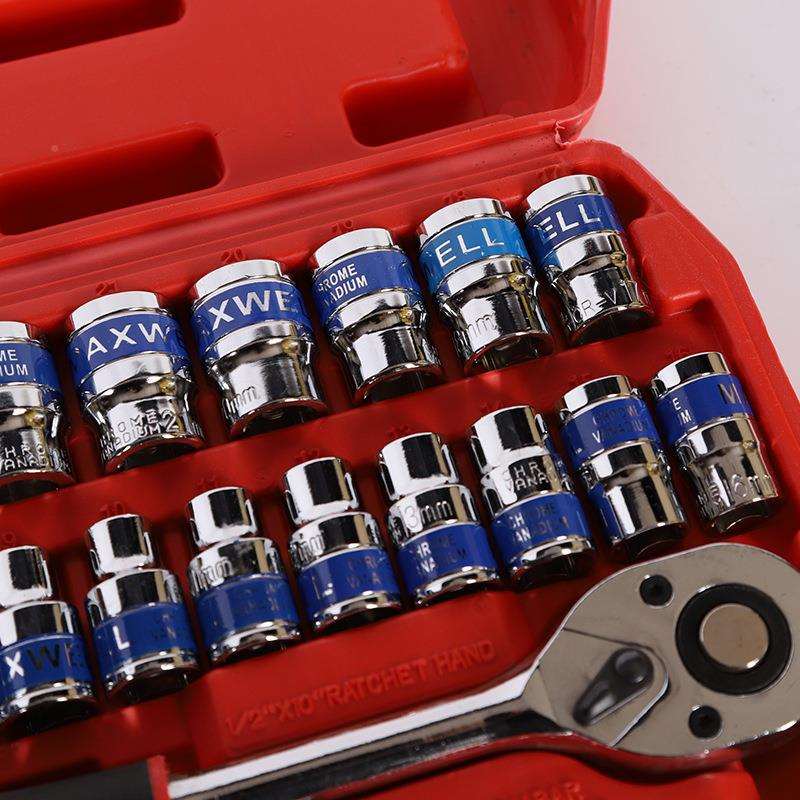 镜面蓝筒带套套装32件套组汽修机械维修具专803用工机修套扳手套