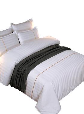 星酒用床品四件套宾专馆床单被套白色布草GEP民宿被子级被店褥一