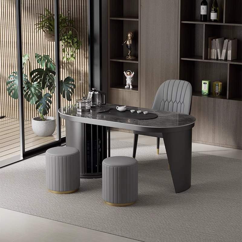 轻奢岩板茶台小型茶桌泡茶桌椅组合家用阳台2024新款高端一桌五椅